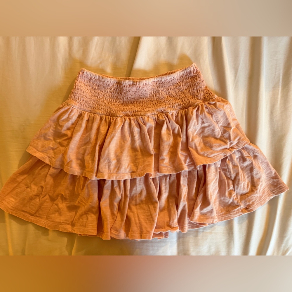 aerie Peach Tiered Smocked Skater Mini Skirt